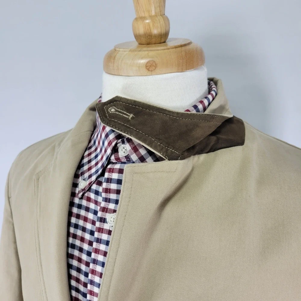Lands End Mens Sport Coat Blazer Three Button Beige Cotton Surgeon Cuff Size 38R